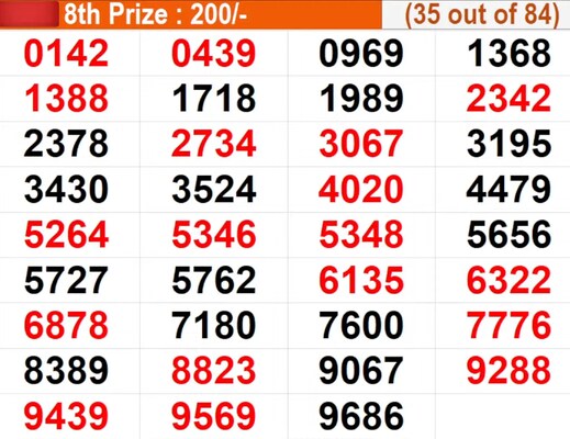  In progress - Winning numbers for 8th prize (35 out of 84)
