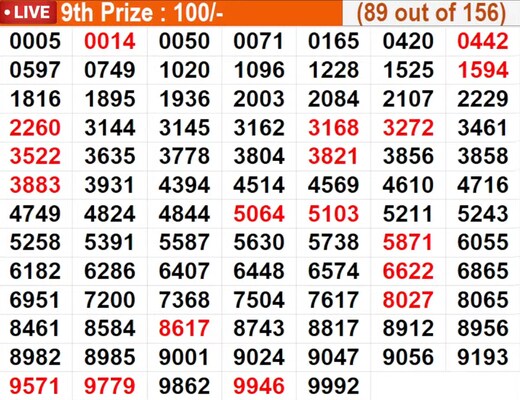  In progress - Winning numbers for 9th prize (89 out of 156)