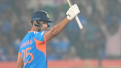Shivam Dube raises his bat after scoring 50. (Picture Credit: AP)