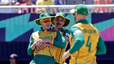 David Miller celebrates with his South African teammates (PTI)