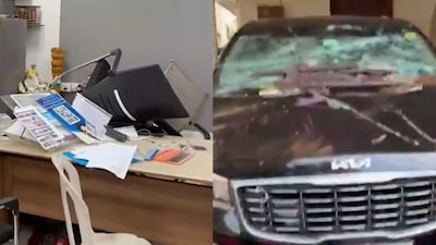 A car parked at the residence was also destroyed during the attack. (X/@YSRCParty)