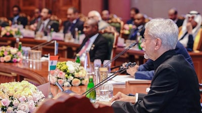 Union External Affairs Minister S Jaishankar speaks during the India-Arab Foreign Ministers' meeting, in New Delhi. (PTI)