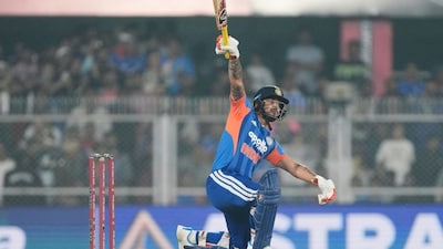 India's Ishan Kishan plays a shot during the third T20 cricket match between India and New Zealand in Guwahati, India, Sunday, Jan. 25, 2026. (AP Photo/Anupam Nath)