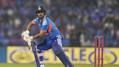 India's Ishan Kishan plays a shot during the first T20 cricket match between India and New Zealand in Nagpur, India, Wednesday, Jan. 21, 2026. (AP Photo/Mahesh Kumar A.)