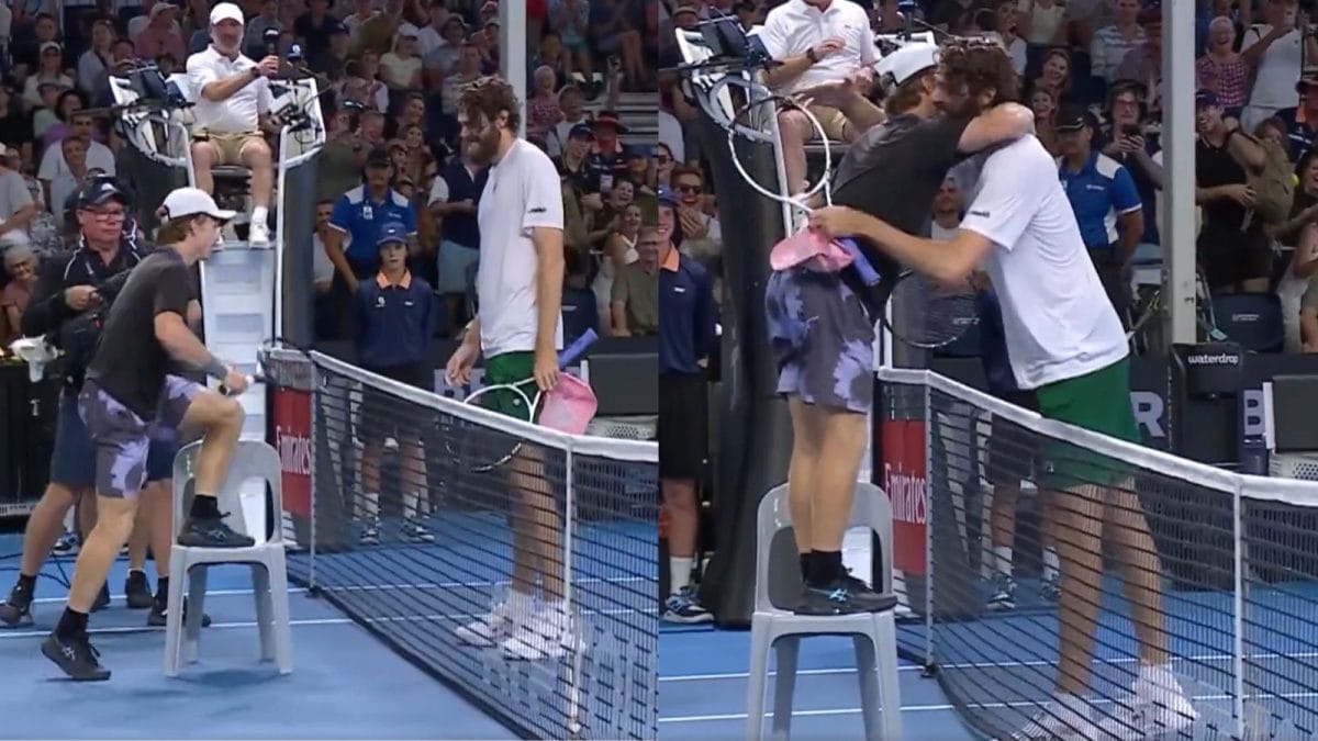 Dane Sweeny Gets Up On A Chair To Hug 6'11"-Tall Reilly Opelka, Video Goes Viral