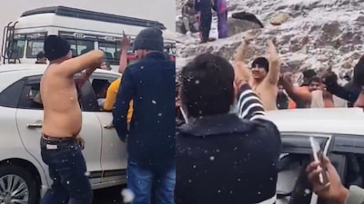 The clip shows many tourists dancing shirtless in the cold. (Photo Credit: X)