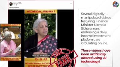 PIB Fact Check has issued warning against fake investment advertisements using digitally manipulated videos of Union Finance Minister Nirmala Sitharaman. (PIB Fact Check/X)