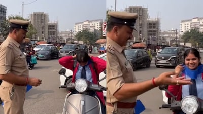 Police officers in Surat are handing out neck protectors to motorcyclists. (Photo Credit: Instagram)