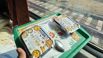 The person shared a photo of the food they received after a train delay. (Photo Credit: X)