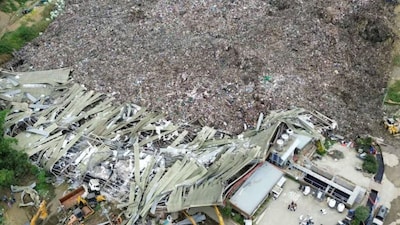 An aerial view of the collapsed landfill in Binaliw, Cebu City, Philippines, January 9, 2026. Bureau of Fire Protection - Cebu City Fire Station/Handout via REUTERS