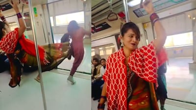 The woman swings her legs to kick another passenger. (Photo Credit: X)