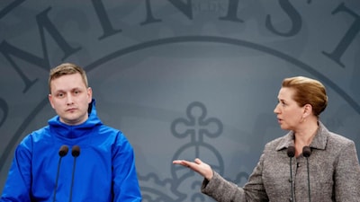 Greenland PM Jens-Frederik Nielsen and Denmark's Prime Minister Mette Frederiksen at a press conference in the Mirror Hall at the Prime Minister's Office in Copenhagen, Tuesday. (AP)