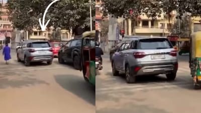 Vehicles are seen queued behind the car. (Photo Credit: Instagram)
