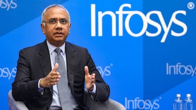 Infosys CEO Salil Parekh during announcement of the company's third quarter financial results, in Bengaluru, on January 14, 2026. (Image: PTI/Shailendra Bhojak)