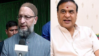 Himanta Biswa Sarma said India’s Prime Minister will always be Hindu, responding to Asaduddin Owaisi’s dream of a hijab-clad woman PM. (Image: ANI, The Hindu)