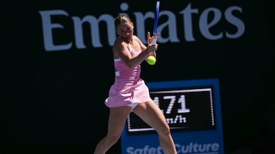 Marta Kostyuk hits a return against France's Elsa Jacquemot (Picture credit: AFP)