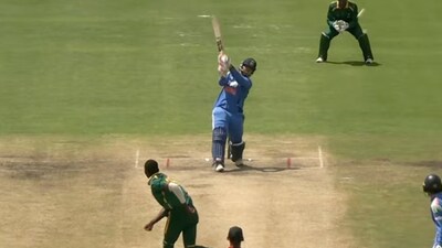 Vaibhav Sooryavanshi smashes one of his 10 sixes.(PC: Screengrab)
