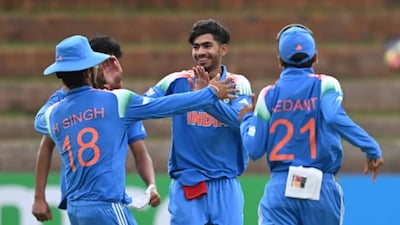 Vihaan Malhotra celebarates with teammates.(ICC)