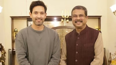 Vikrant Massey met Union Education Minister Dharmendra Pradhan and shared photos from their interaction, calling it “insightful, productive and empowering” in an Instagram post.
