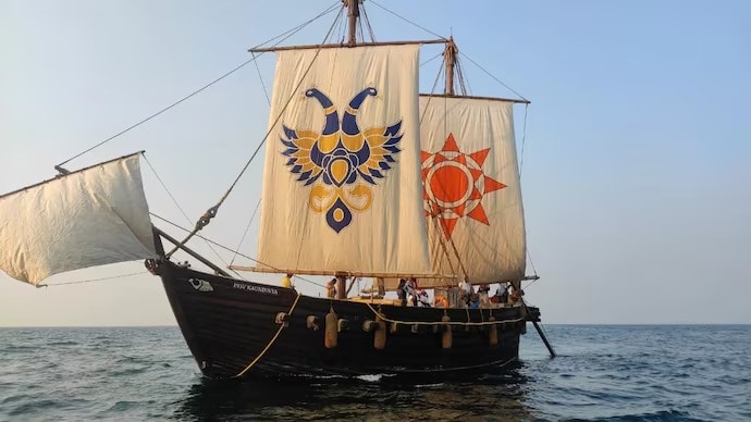 There are no nails or metal fastenings in the vessel. This method of shipbuilding was once common across the Indian Ocean region. The design is inspired by a fifth-century Ajanta mural, which is believed to be one of the few visual records of early Indian seafaring. Naval architects relied on historical references and iconography in the absence of any blueprints from the period to recreate the ship. There are no nails or metal fastenings in the vessel. This method of shipbuilding was once common across the Indian Ocean region. The design is inspired by a fifth-century Ajanta mural, which is believed to be one of the few visual records of early Indian seafaring. Naval architects relied on historical references and iconography in the absence of any blueprints from the period to recreate the ship.