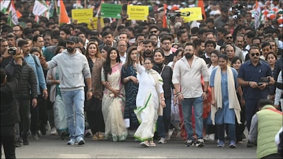West Bengal CM Mamata Banerjee led a massive protest rally against ED raids at I-PAC office. (AITC)