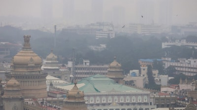 An aerial view of the Vidhana Soudha under cloudy skies, in Bengaluru. (PTI file photo)