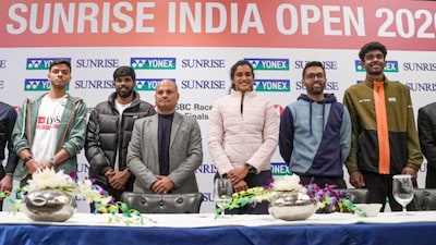 General Secretary of the Badminton Association of India Sanjay Mishra, third left, during a press conference of the Yonex-Sunrise India Open 2026, in New Delhi. (File)