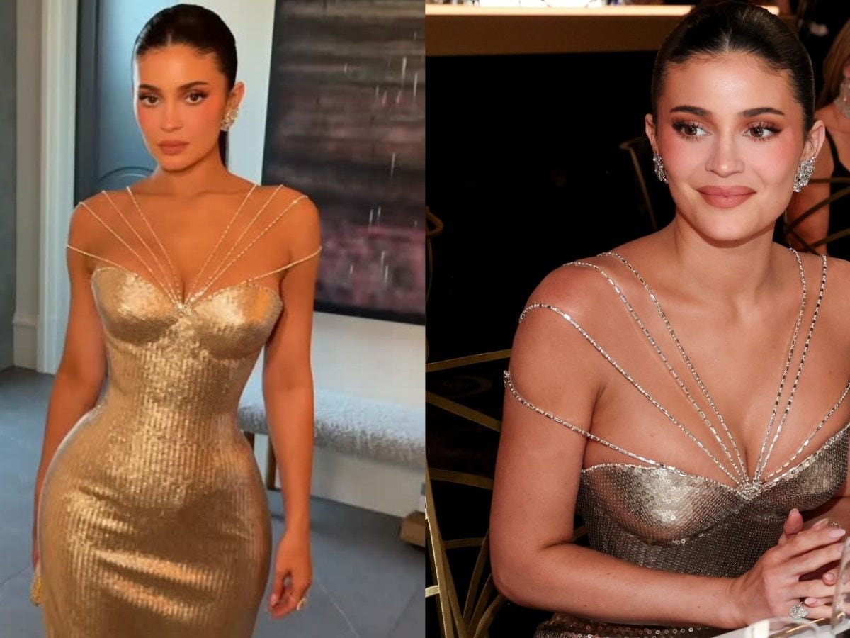kylie jenner gold dress price Jenner's Old Hollywood Glamour At Golden Globes 2026 | See Pics | Fashion News Shiny