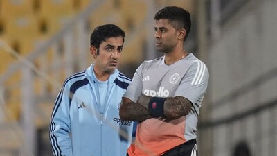 India head coach Gautam Gambhir (left) has a chat captain T20I captain Suryakumar Yadav. (PTI Photo)
