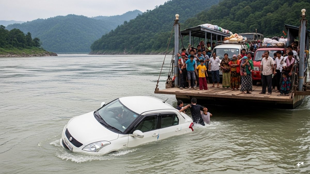 Assam Man Escapes Unhurt After Car Plunges Into Subansiri River While Boarding Juli Ghat Ferry | India News Assam Man Escapes Unhurt After Car Plunges Into Subansiri River While Boarding Juli Ghat Ferry | India News