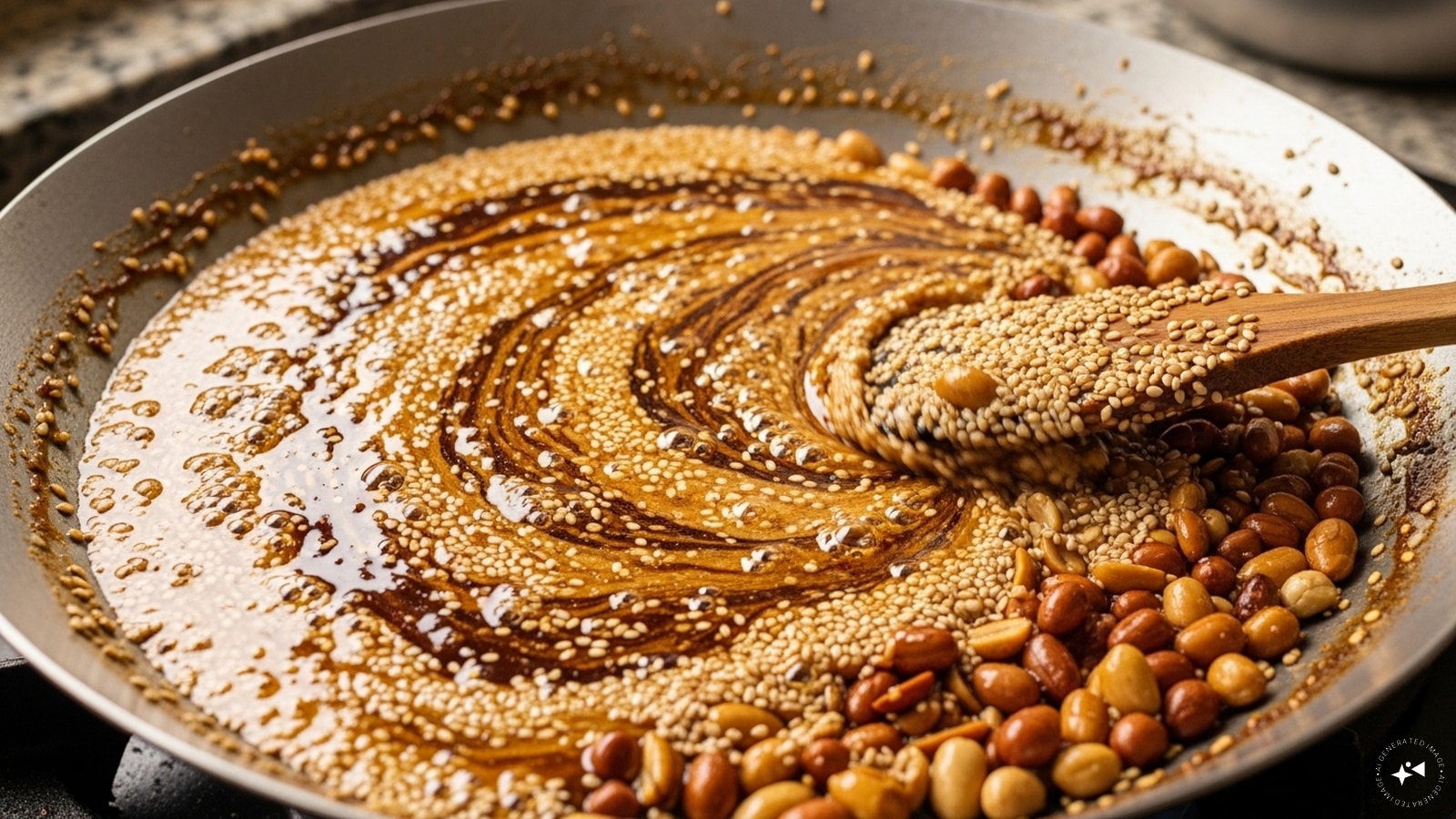 Mix it very quickly so that every seed is evenly covered before the mixture hardens. 