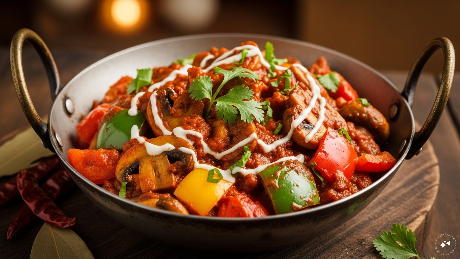 Kadai Khumb: This popular North Indian dish features button mushrooms stir-fried with crunchy bell peppers in a spicy, iron-wok-prepared gravy. The signature flavour comes from freshly ground "Kadai Masala," blending coriander seeds and dried red chilies.