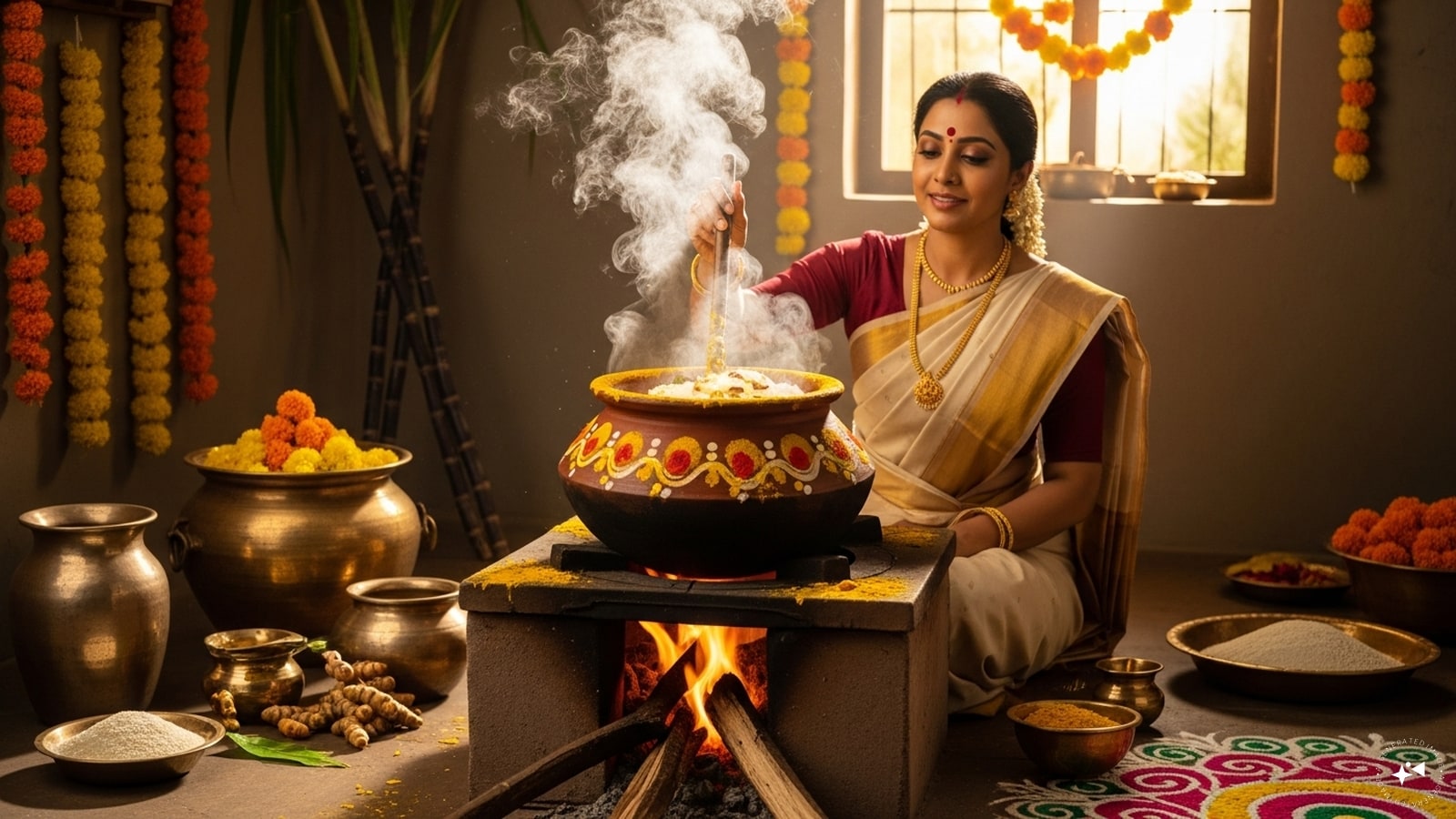  Sweet Pongal (Tamil Nadu): Sweet Pongal is a rice-and-lentil dish cooked with jaggery, ghee, cashews, and cardamom. Prepared as an offering to the Sun God, it represents prosperity, gratitude, and the joy of a fresh harvest.