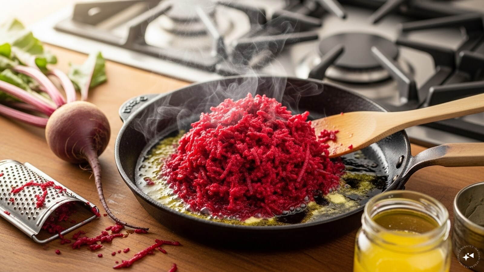 Firstly, grate the beetroot and saute it with ghee. 