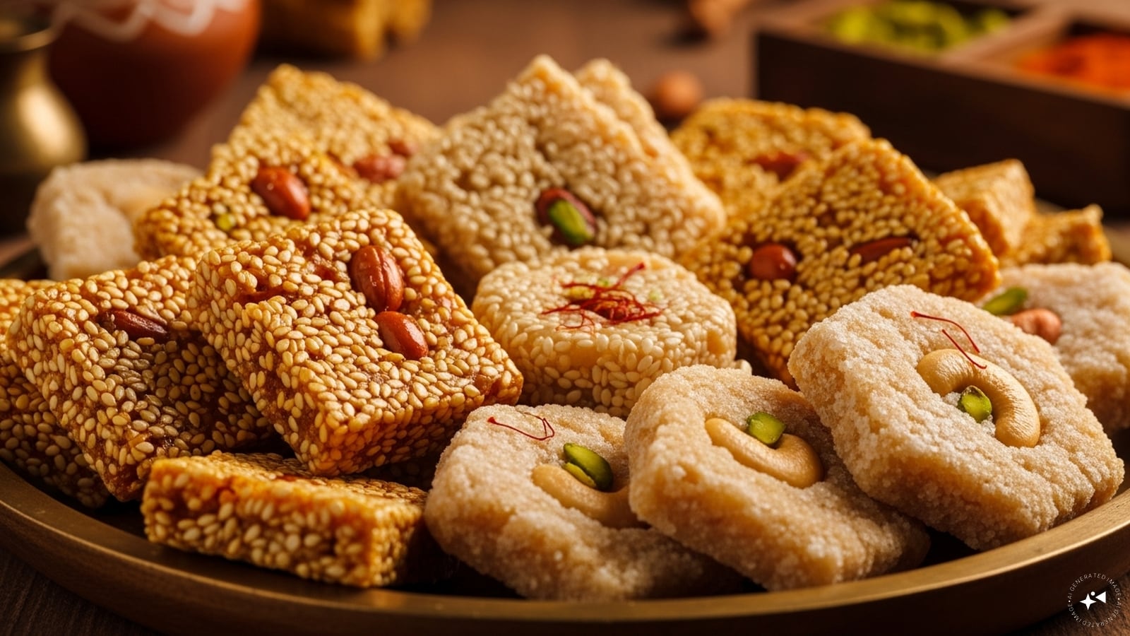 Gajak: Gajak is a traditional Punjabi sweet made with sesame seeds and jaggery or sugar syrup. Its crispy texture and rich flavor make it perfect for sharing around the Lohri bonfire with friends and family.