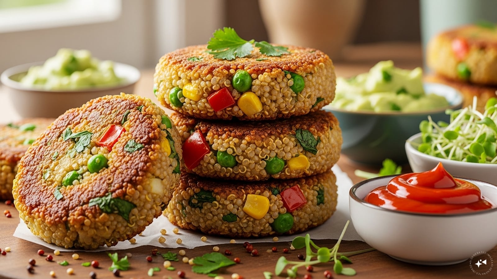 Quinoa Veggie Patties: Mix cooked quinoa with grated zucchini, carrot, chickpea flour, and herbs. Shape into patties and pan-fry lightly. Perfect for sandwiches, wraps, or as a healthy snack.