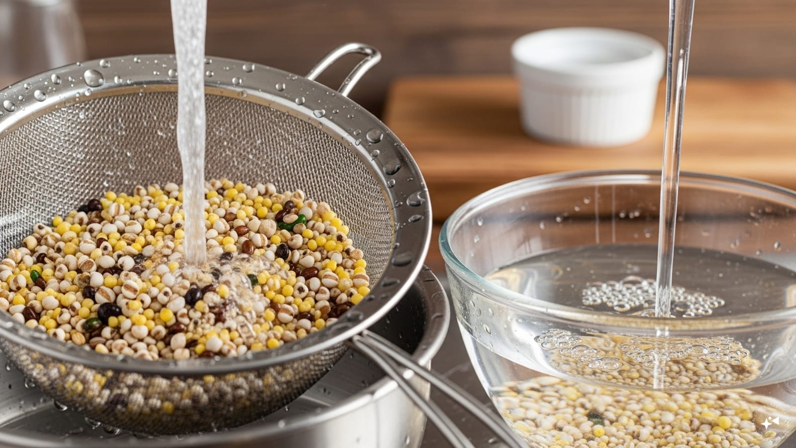  Firstly, rinse the mixed millet and soak for half an hour. Drain and set aside. 