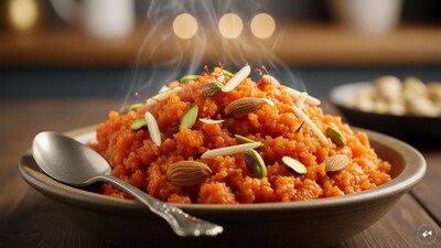 Finish and garnish: Fold in the roasted nuts and raisins. Taste and adjust sugar or cardamom. If you like a richer finish, swirl in 1 tbsp ghee. Serve warm. (Image: AI-generated)