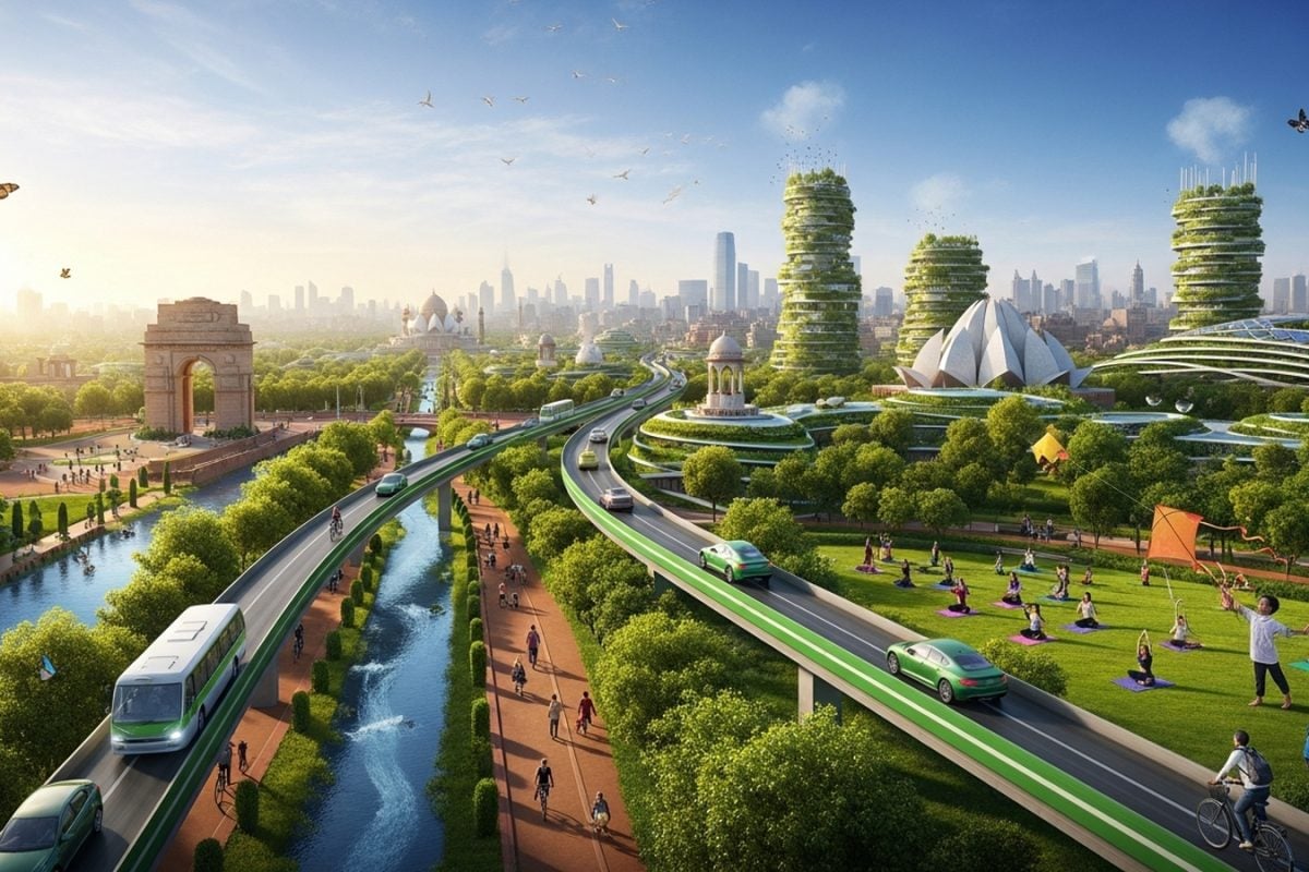 Delhi Without Smog: An AI Vision Of Clear Skies, Green Architecture And Thriving Public Life