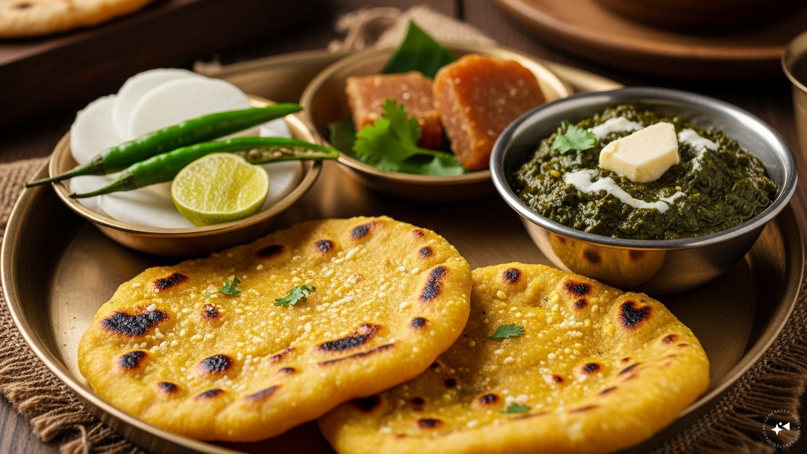 Makki Di Roti: A hearty cornmeal flatbread, usually paired with sarson da saag. Soft, rustic, and flavourful, it embodies the essence of Punjab and is a staple during Lohri feasts, bringing everyone together over a warm meal.