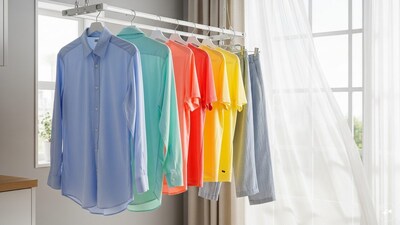 Dry clothes indoors with good airflow and space between items to prevent odours. (AI Generated)