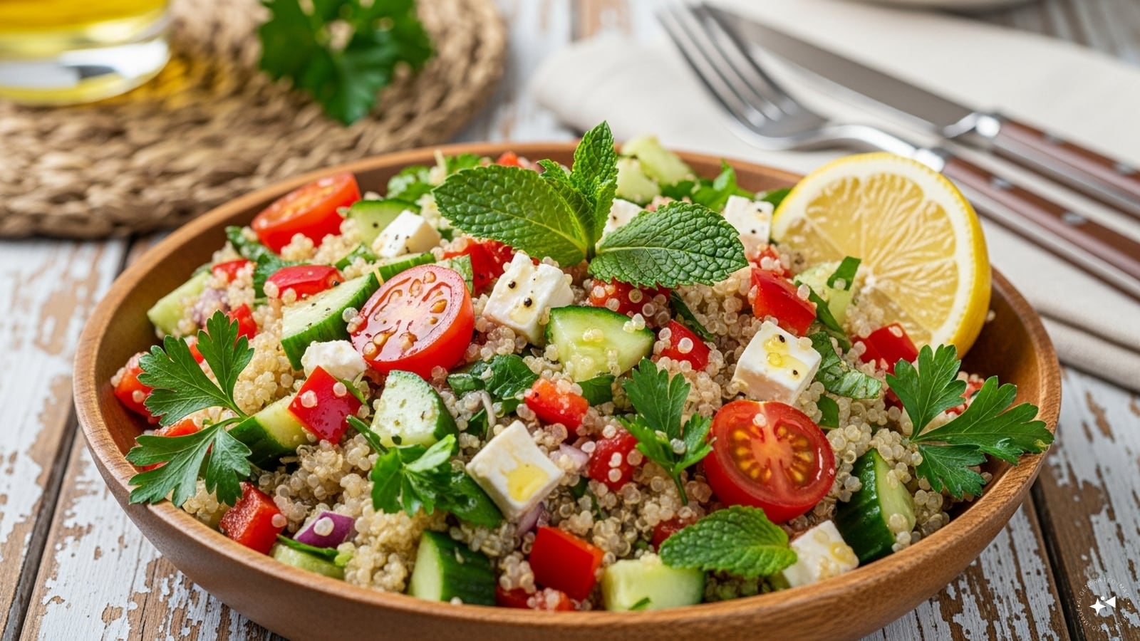 Quinoa Salad with Veggies: Combine cooked quinoa with cherry tomatoes, cucumber, bell peppers, and spinach. Toss with olive oil, lemon juice, salt, and pepper for a refreshing, nutrient-dense lunch or light dinner.