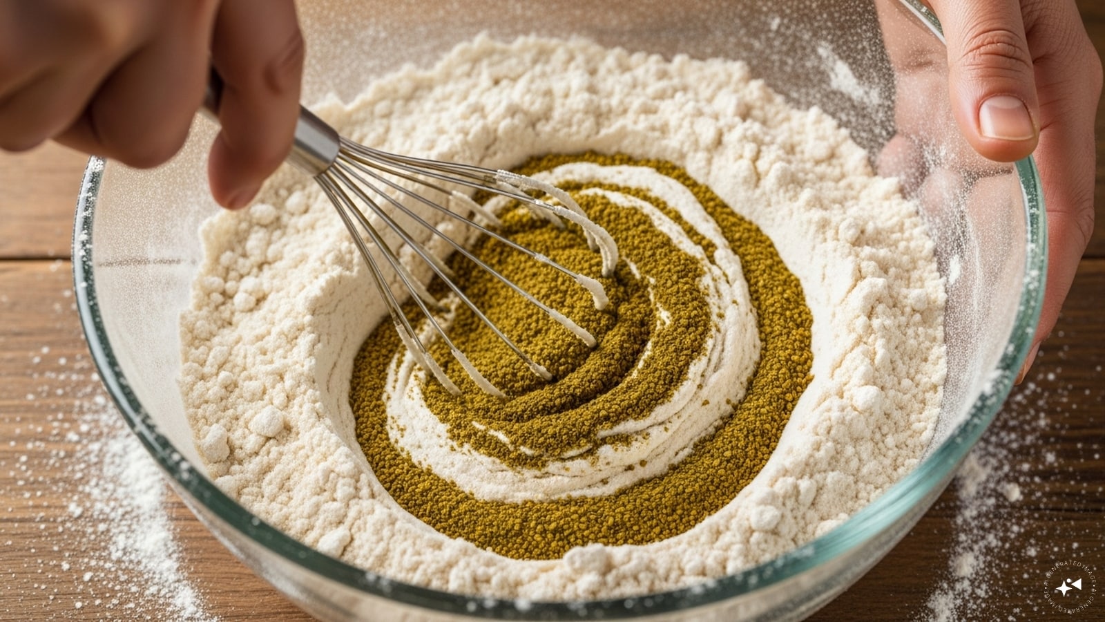 In a separate mixing bowl, combine wheat flour and methi powder. Ensure it is lump free. 