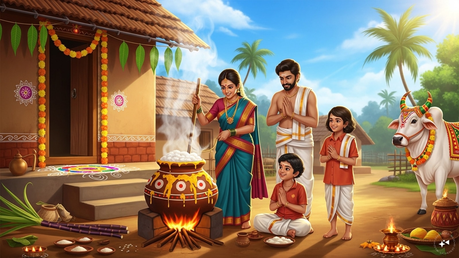Wishing you a joyous Pongal with abundant blessings, delicious treats, and precious moments with family and friends.