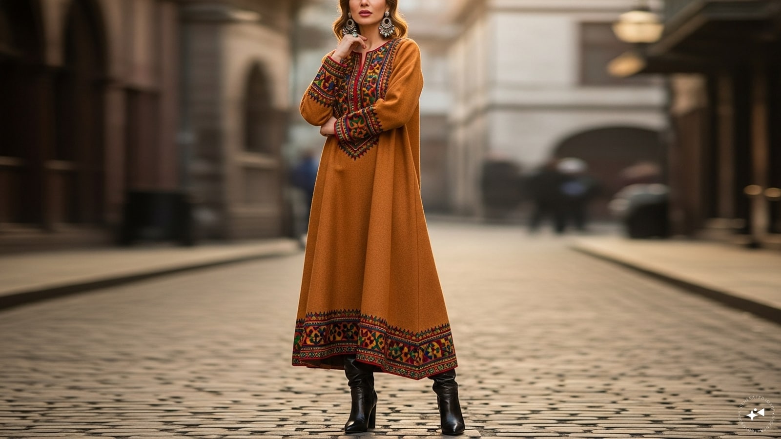 Indo-Western Maxi Style: Wear a long Pheran as a maxi dress by pairing it with stylish boots and statement earrings. This Indo-Western approach fuses comfort with glamour, making it suitable for parties, exhibitions, or casual evenings when you want to stand out. Indo-Western Maxi Style: Wear a long Pheran as a maxi dress by pairing it with stylish boots and statement earrings. This Indo-Western approach fuses comfort with glamour, making it suitable for parties, exhibitions, or casual evenings when you want to stand out.