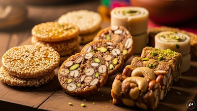 Gajak: Gajak is a crunchy sesame and jaggery sweet, perfect for winter nights. Its nutty flavour and caramelized sweetness make it a Lohri staple, loved by both children and adults alike. (Image: AI-generated)