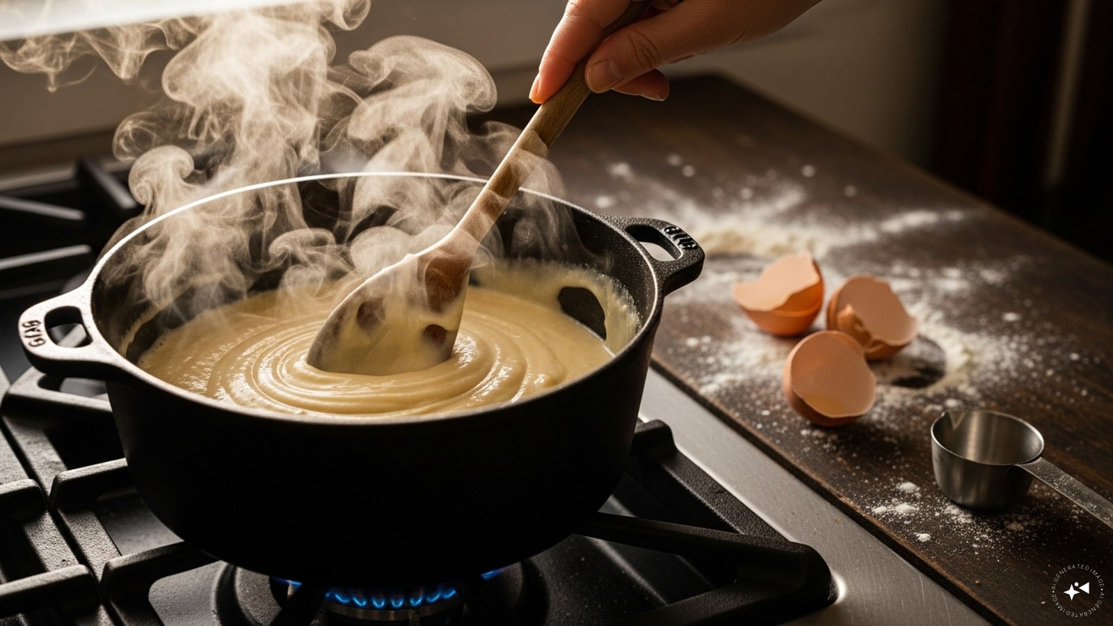  Stir constantly and cook over low heat until the mixture thickens. 