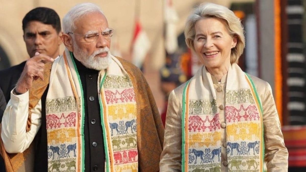 PM Modi And EU Chief Ursula von der Leyen Rock Traditional Northeastern Silk Scarfs