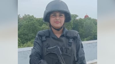 Left: Delhi Police SWAT Commando Kajal Chaudhary; Right: Kajal with husband and accused Ankur Chaudhary (Credits: News18)