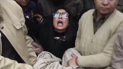 TMC MP Mahua Moitra detained by Delhi Police (Credits: PTI)